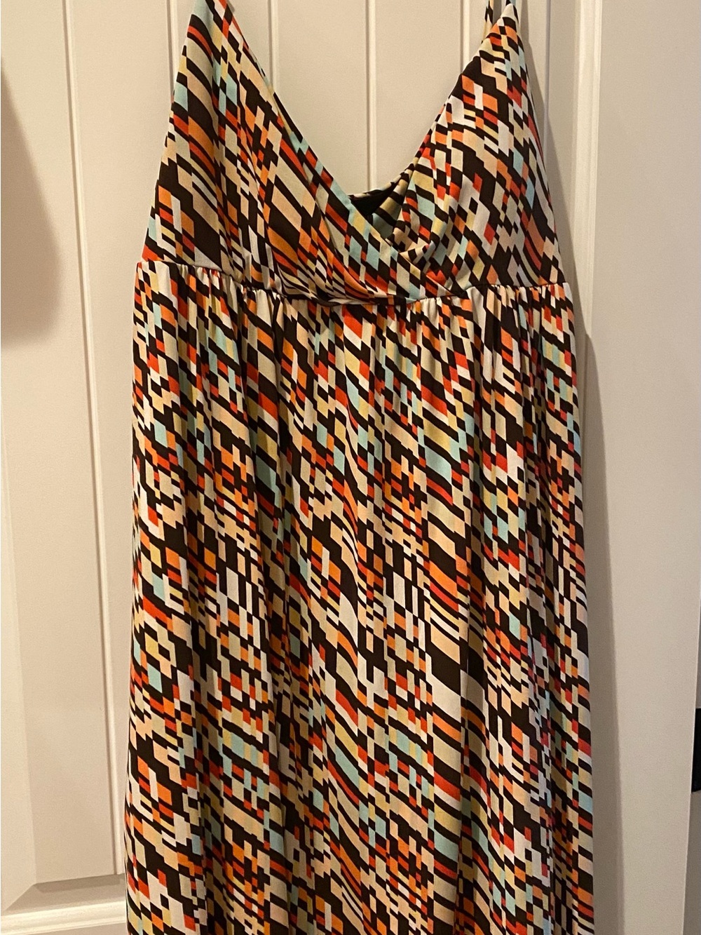AGB Dress (16) Geometric Maxi Skirt in Brown, Tan & Aqua-EUC